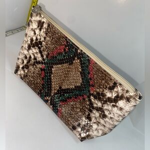 Lise Watier Snake-Embossed Cosmetic Pouch in Brown with Red & Green Accents